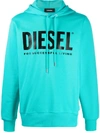 Diesel Logo Print Hooded Sweatshirt In Blue