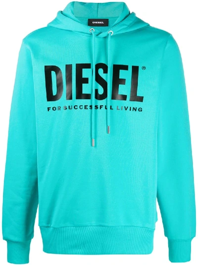 Diesel Logo Print Hooded Sweatshirt In Blue