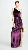 MARCHESA NOTTE ONE SHOULDER DRAPED GOWN