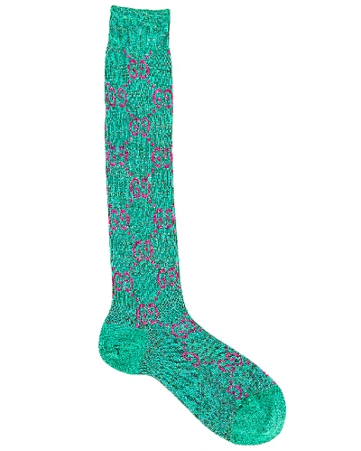 Gucci Logo Socks In Emerald & Pink