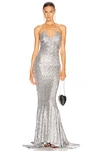 NORMA KAMALI SEQUIN LOW BACK SLIP MERMAID FISHTAIL GOWN,NOMF-WD156