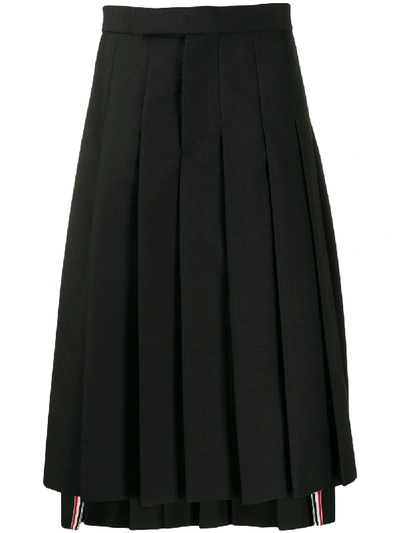 Thom Browne Low Rise Wool & Silk Pleated Skirt In Black