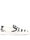 Saint Laurent Venice Zebra-stripe Canvas Slip-on Sneakers In White