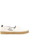 Saint Laurent Off-white Embroidered Logo Espadrilles In Brown