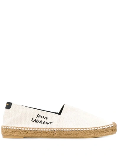 Saint Laurent Embroidered Espadrilles In Canvas Beige In White