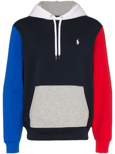Polo Ralph Lauren Colour-block Logo-embroidered Hoodie In Aviatornavy
