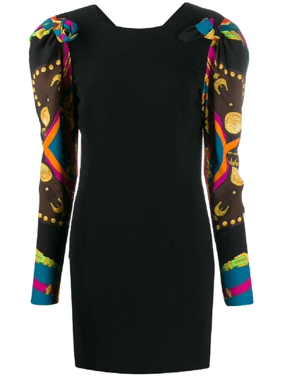 Versace Rodeo Night Puff-sleeve Cady Dress In Black