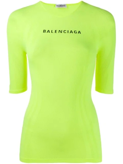 Balenciaga Fitted Stretch Jersey Athletic Top In Yellow