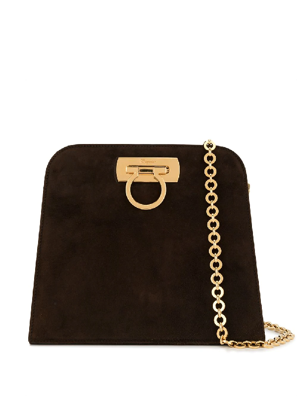 PreOwned Salvatore Ferragamo Gancini Chain Shoulder Bag In Brown
