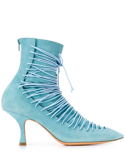 Y/project Lace Up Pointed Boots In Blue