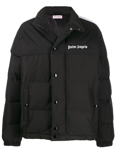 Palm Angels Logo Print Puffer Jacket In Black