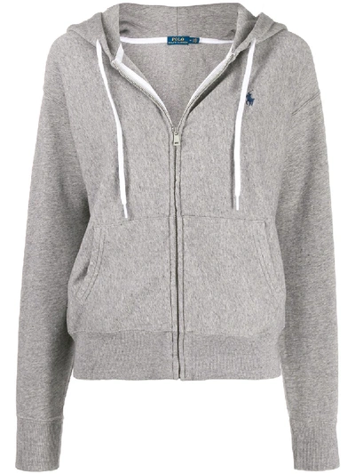 Polo Ralph Lauren Fleece Logo-embroidered Zip-up Hoodie In Grau