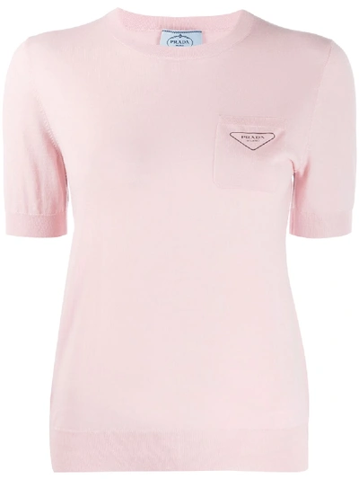 Prada Short-sleeve Knitted Top In Pink