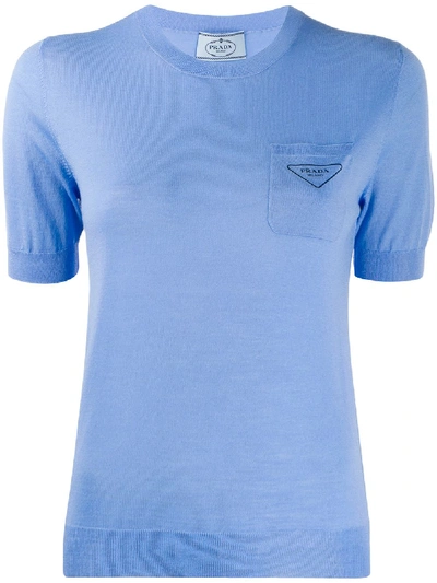 Prada Short-sleeve Knitted Top In Blue