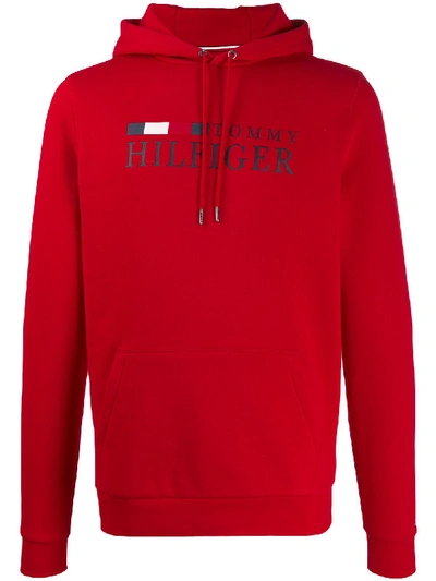Tommy Hilfiger Logo Print Hoodie In Red