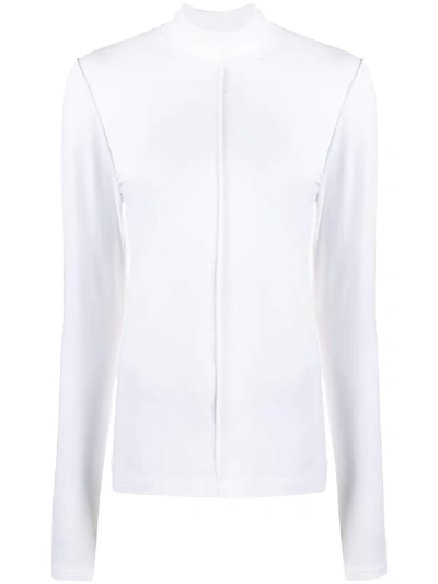 Ganni Split-seam Jersey Top In White