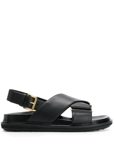Marni Black Criss-cross Sandals In Smooth Leather