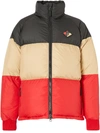 Burberry Colour-block Logo-patch Puffer Jacket In Blue