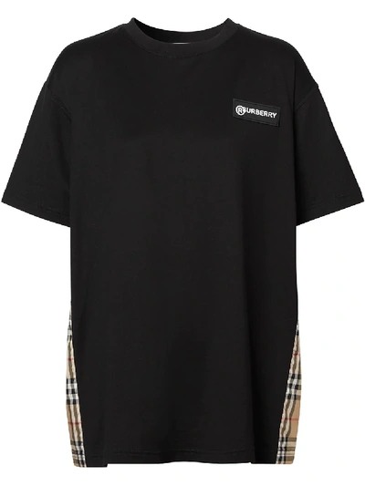Burberry Carrick Oversize Vintage Check Panel Tee In Black