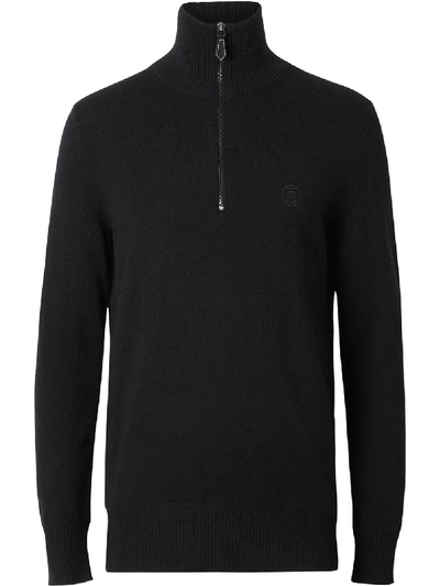 Burberry Embroidered Monogram Cashmere Jumper In Black