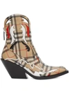 Burberry Topstitch Appliqué Vintage Check Cowboy Boots In Neutrals