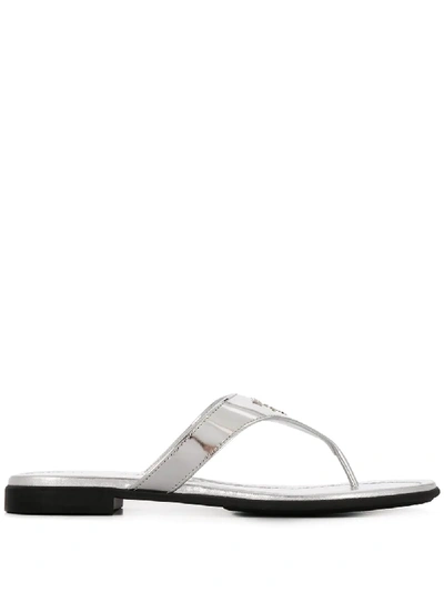 Prada Varnished Finish Thong Sandals In Silver