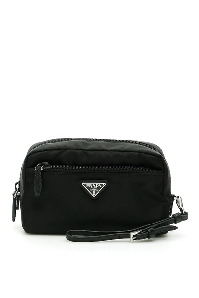 Prada Nylon And Saffiano Pouch In Black