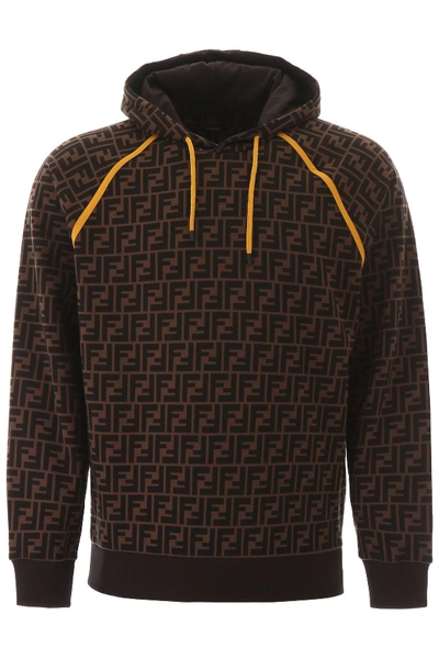 Fendi Ff Logo Print Hoodie In Brown,black