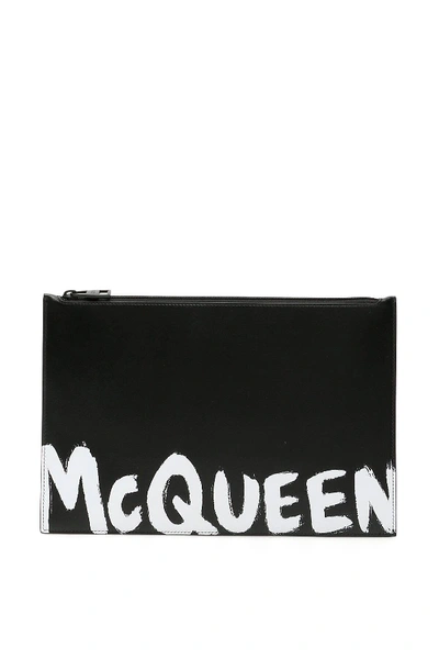 Alexander Mcqueen Mcqueen Graffiti Leather Pouch In Black,white