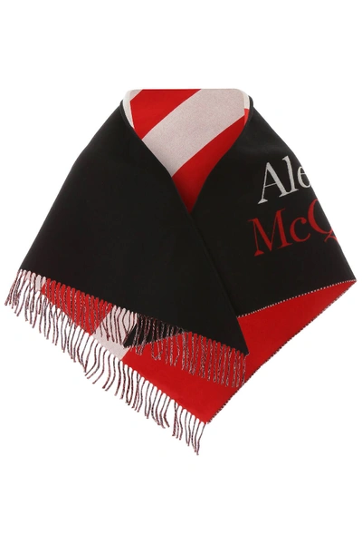 Alexander Mcqueen Jacquard Logo Scarf In Black,white,red