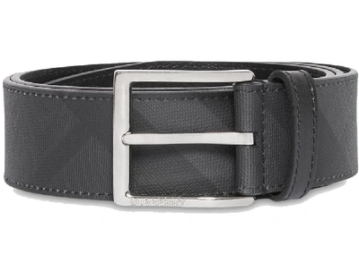Pre-owned Burberry London Check And Leather Belt 1.6 Width Dark Charcoal/black