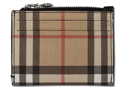 Pre-owned Burberry Vintage Check And Leather Zip Card Case 6 Slot Black