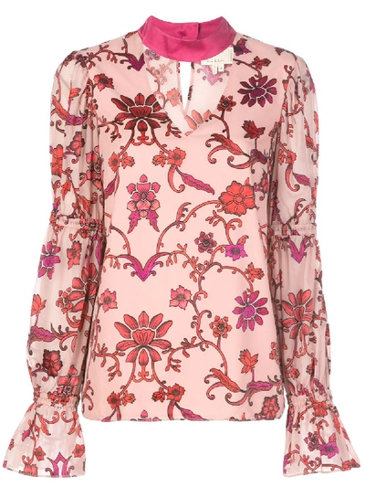 Nicole Miller Choker Floral Blouse In Pink