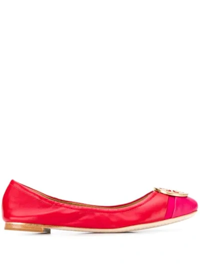 Tory Burch Leather Ballerina Toe Fuchsia - Red In Brilliant Red / Imperial Pink