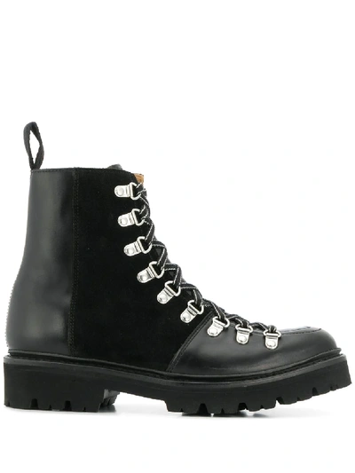Grenson Lace Up Biker Boots In Black
