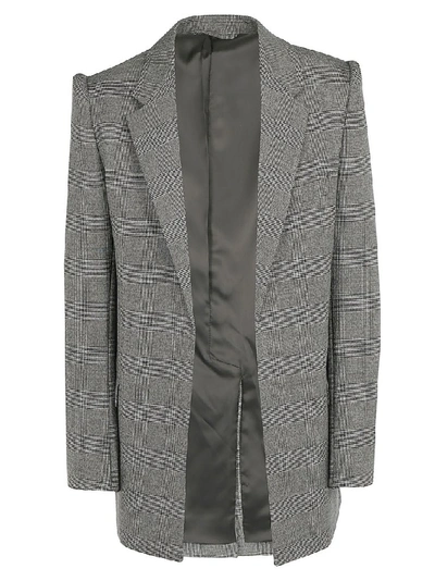 Balenciaga Roped-sleeve Glen-checked Wool Suit Jacket In Grey
