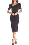 Dress The Population Ruth Asymmetrical Neck Midi Dress In Black