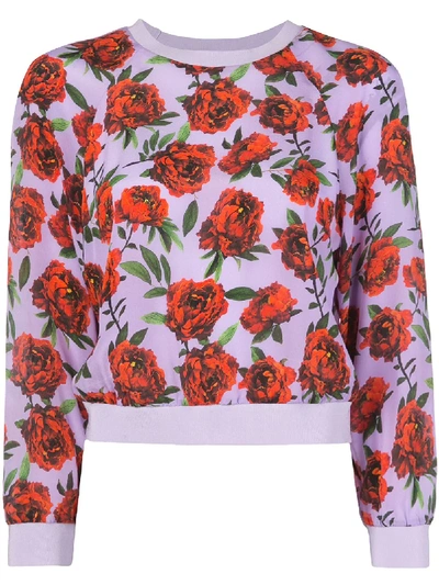 Alice And Olivia Calvin Rose-print Sweatshirt In Purple