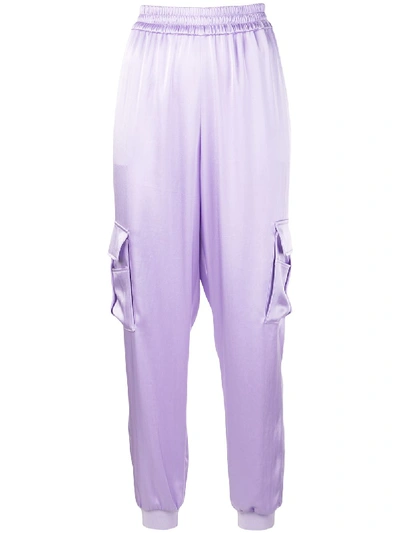 Alice And Olivia Dede Smocked Cargo Trousers In Purple