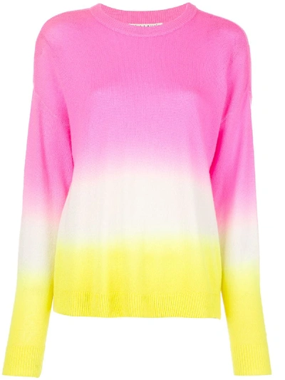 Alice And Olivia Alice + Olivia Gleeson 圆领毛衣 – Neon Pink & White & Neon Yellow In Neon Pink/white/neon Yellow