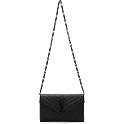 Saint Laurent Black Monogramme Envelope Chain Wallet Bag In 1000 Black