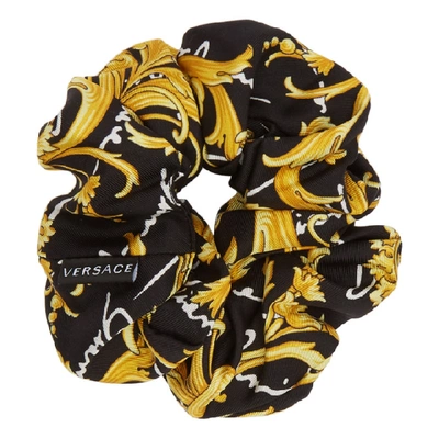 Versace Baroque-print Silk-satin Scrunchie In Black