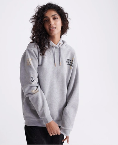 Superdry Brand Language City Hoodie In Grey