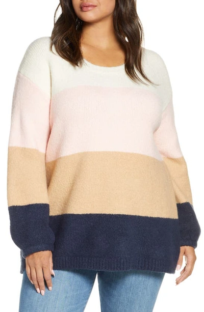 Single Thread Oversize Colorblock Crewneck Sweater In White/pink/blue