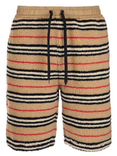 Burberry Howell Stripe Fleece Shorts In Beige