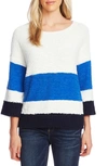 Vince Camuto Striped Elbow-sleeve Teddy Bear Sweater In Deep River