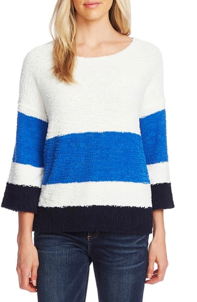 Vince Camuto Striped Elbow-sleeve Teddy Bear Sweater In Deep River