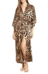 NATORI LEOPARD PRINT LONG SATIN ROBE,H74054