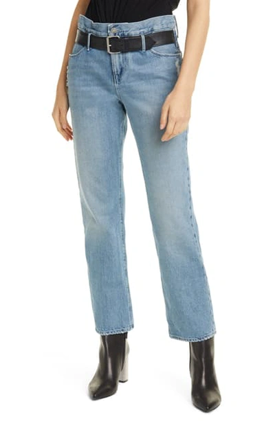 Rta Dexter Belted Distressed High-rise Straight-leg Jeans In Light Wash Denim