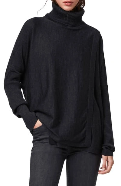 Allsaints Ridley Funnel Neck Wool & Cashmere Sweater In Cinder Black Marl